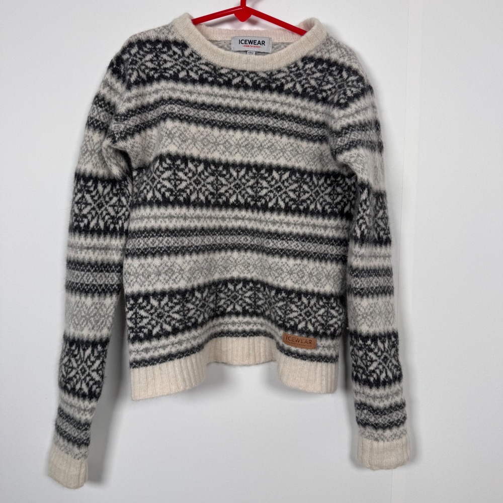 Icewear URDUR Wool Angora Sweater Kid 140 6-7T Nordic Fair Isle Shrunk Scandi